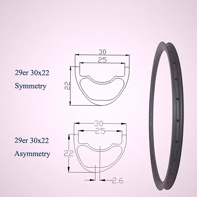 29in XC MTB Carbon Rim 30mm Width 22mm Depth Tubeless Cross Country Bike Ring