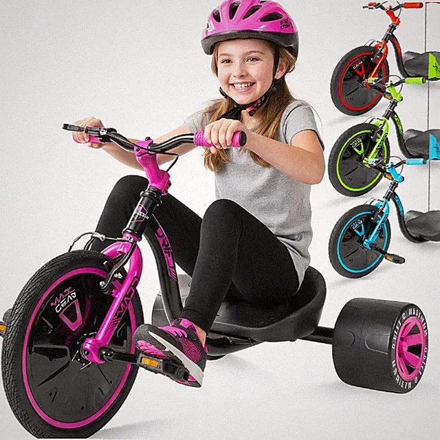 Drift Trike Kids 16 Wheel Adjustable Seat Steel Frame Black Pink Ages Front Rear