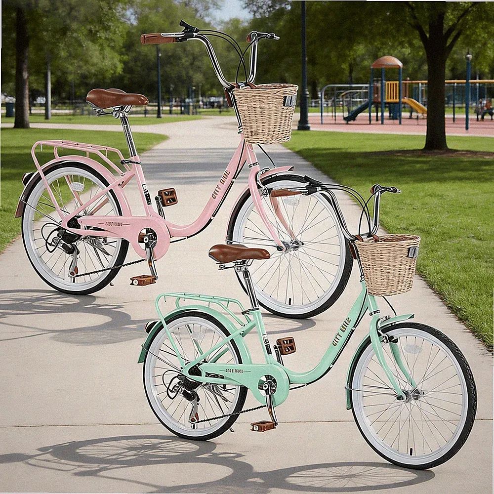 Girls 22 Inch 7 Speed City Bicycle with Basket, Durable Steel Frame Multi-Color
