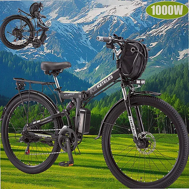 KETELES 1000W 26" Folding Electric Bicycle 48V 20AH Mountain Bike For Adults GN