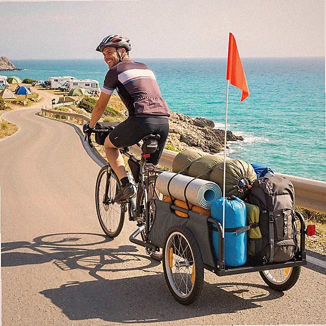 Soozier Bike Cargo Trailer with Quick Release 16" Wheels, Gray
