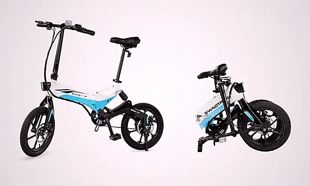 Swagtron EB7 - 16" Folding Electronic Bike - White & Blue